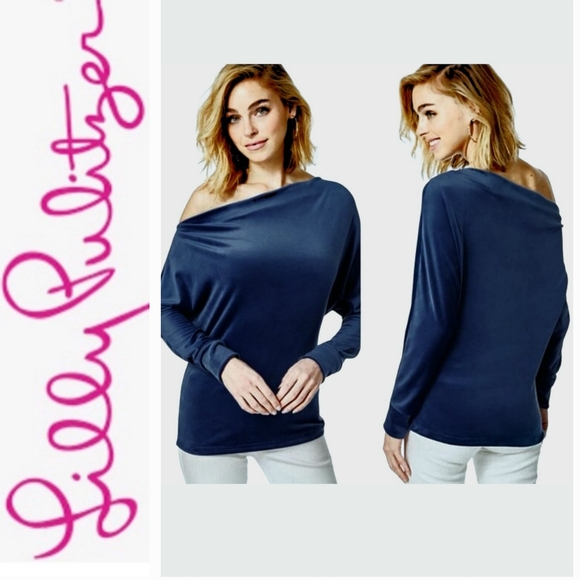 Lilly Pulitzer Tops - Lilly Pulitzer Off Shoulder Sheera French Terry Top in True Navy XL